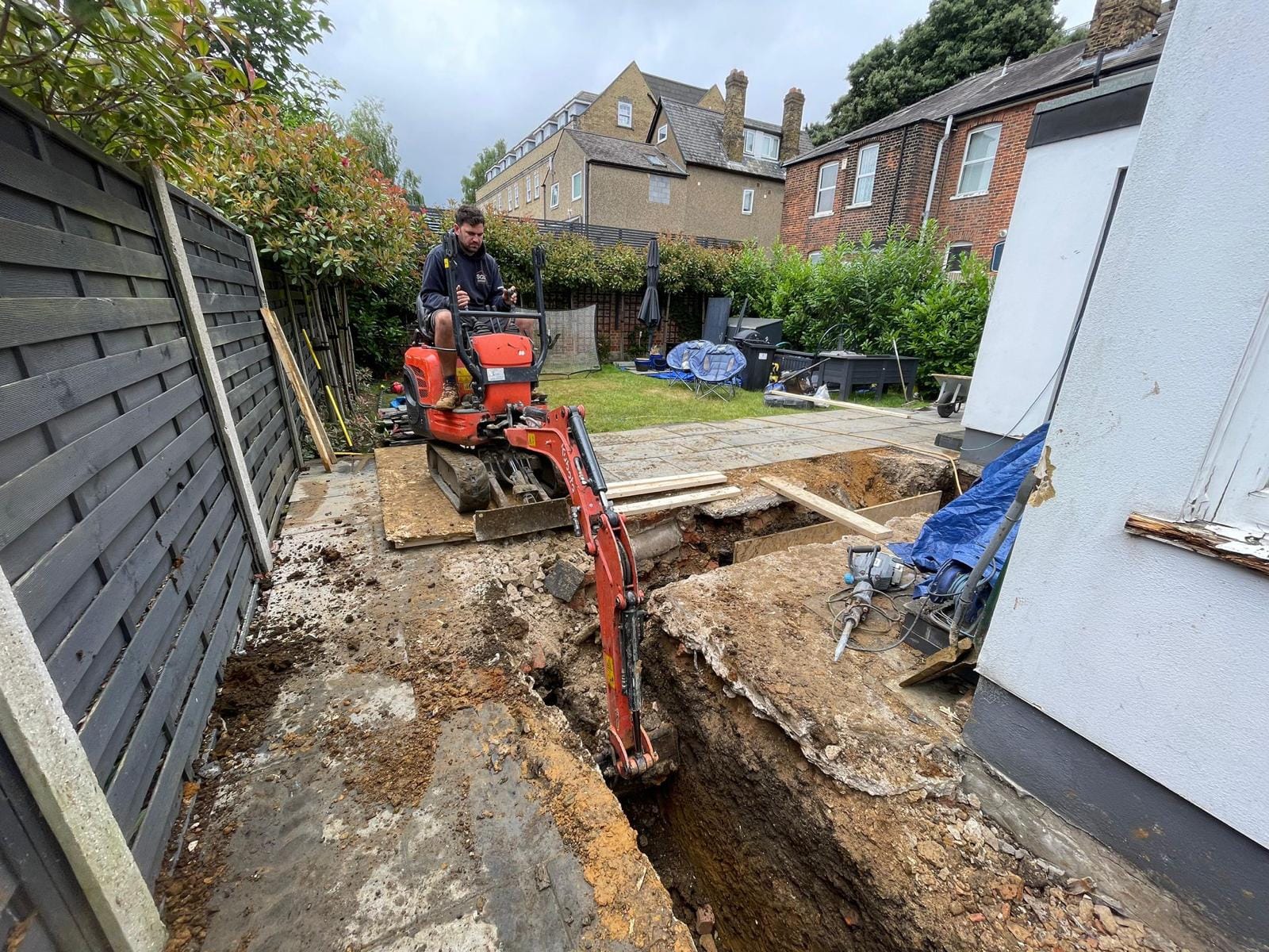 Extension groundworks excavation in progress